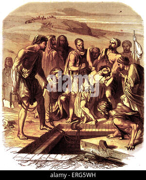 Joseph 's fratelli buttare a lui nella fossa. Genesi, Capitolo XXXVII. Versione oscurata. Foto Stock