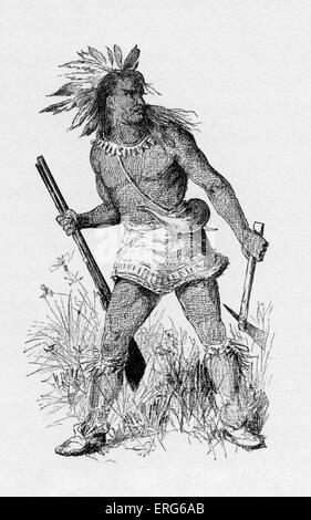 Pontiac, Capo del Odawa, pubblicato nel 1887. La Pontiac (c. 1720 - Aprile 20, 1769) è stato un leader Odawa, il più famoso per il suo ruolo in una ribellione nel 1763 contro le politiche del britannico dopo la vittoria nella guerra di indiano e francese. Foto Stock