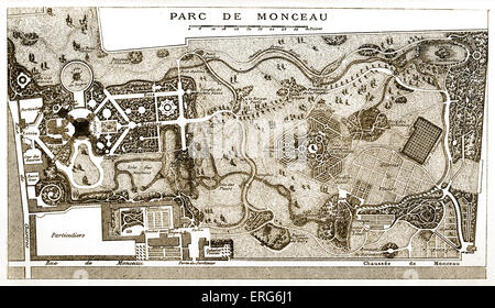 Mappa del Parc de Monceau, 1718, Francia, durante il regno di Luigi XV. Xviii secolo la moda, giardini, architettura, parco. Foto Stock