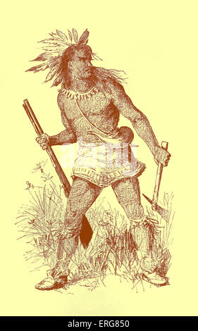 Pontiac, Capo del Odawa, pubblicato nel 1887. La Pontiac (c. 1720 - Aprile 20, 1769) è stato un leader Odawa, il più famoso per il suo ruolo in una ribellione nel 1763 contro le politiche del britannico dopo la vittoria nella guerra di indiano e francese. Foto Stock