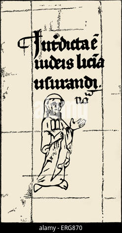 Inglese ebreo nel Medioevo indossando una tavoletta sagomata badge. Badge medievale per identificare i cittadini che erano ebrei. Un risultato della Foto Stock