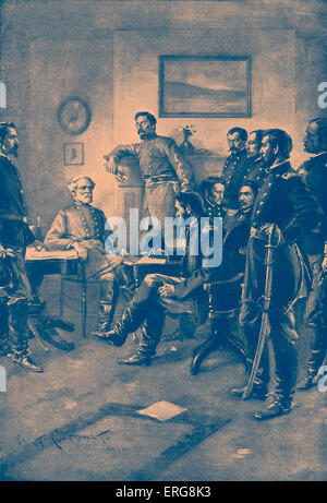 La guerra civile americana - Surrender at Appomattox Court House, 9 aprile 1865. Esercito confederato della Virginia del Nord comandante Robert Foto Stock