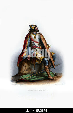 Charles Martel. Militari Frankish e leader politico. C. 690-741. Incisione di Migneret, c.1844. Foto Stock