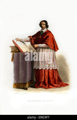 Jean François Paul de Gondi, Cardinale di Retz. Clergyhman francese e scrittore di memorie. 1613-1679. Incisione di Migneret.c.1845 Foto Stock