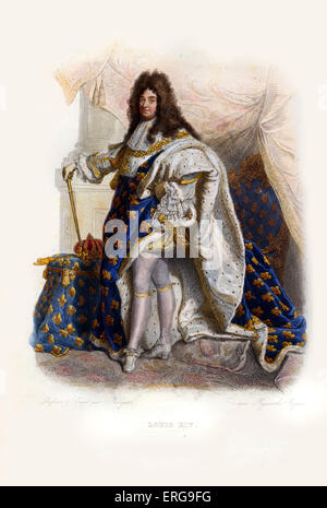 Luigi XIV, noto come il Re Sole (francese: Le Roi Soleil). Il re di Francia e di Navarra (1643-1715). 1638-1715. Incisione di Foto Stock