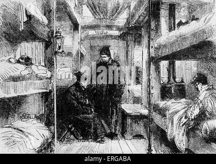 Interno di un ospedale treno - carrello per soldati feriti in guerra franco-prussiana 1870-1871. Foto Stock