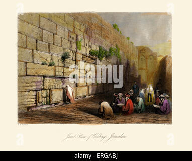 La terra santa ebrei - Luogo di pianto, Gerusalemme. (Restante parete di il Tempio di Erode.) C.1840 mano incisione colorata.disegnato da Foto Stock