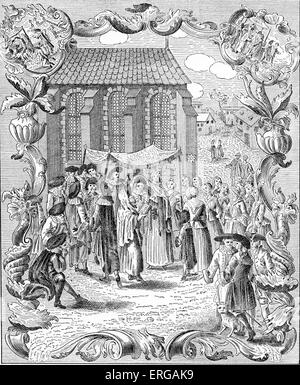 Ebraico di cerimonia nuziale matrimonio sotto la tettoia (huppah, chuppah, chuppa) tra il tedesco (Ashkenazi ) Ebrei.pubblicato in 1748 Foto Stock