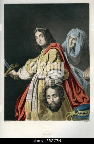 Judith tenendo la testa di Oloferne, che lei ha appena tagliato. Libro di Giuditta. Dopo una incisione da W francese. Foto Stock