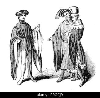 Costume maschile dal regno di Enrico V di Inghilterra. Re d'Inghilterra dal 1413 fino alla sua morte, 16 settembre 1386 - 31 agosto 1422. Foto Stock