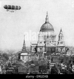 Militare inglese dirigibile arrotondamento la Cattedrale di St Paul, Londra, ottobre 1907. Foto Stock
