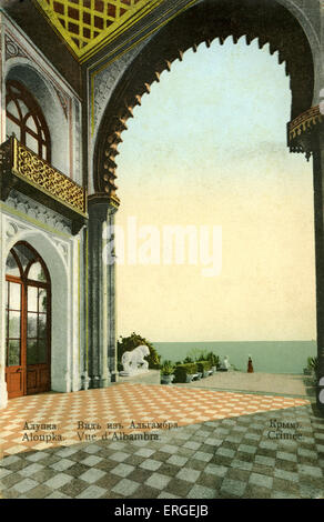 La didascalia recita: "vue d'Alhambra, Alupk in Crimea, o l'Ucraina moderna". Cartolina Foto Stock