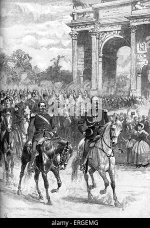Napoleone III e il re Victor-Emmanuel entrano a Milano, Giugno 1859. Austrian sconfitta nella Battaglia di Magenta (4 giugno) a led Foto Stock