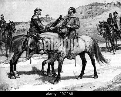 Garibaldi e Vittorio Emanuele II d'Italia - storico incontro a Teano. VE: Re di Sardegna e dal 17 marzo 1861, primo re Foto Stock