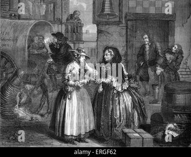 La prostituta progressi da William Hogarth. La piastra I - l'arrivo a Londra. WH: artista inglese - 1697 -1764. Foto Stock