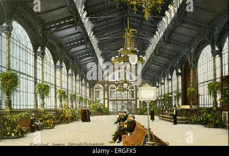 La fontana Sprudel colonnato, Carlsbad, Boemia, austro- Ungheria (giorno moderno Repubblica Ceca). Noto come Karlovy Vary nella Repubblica Ceca. Foto Stock