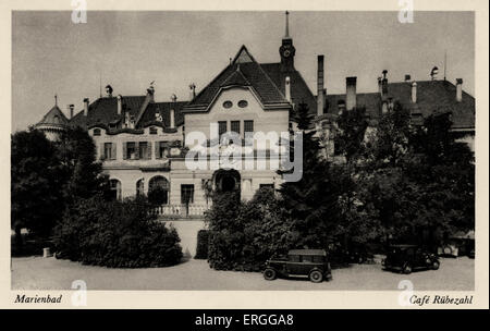 Café Rübezahl, Marienbad (ceco: Mariánské Lázně). Nei primi anni del XX secolo. Città termale nella Regione di Karlovy Vary di giorno moderno ceco Foto Stock