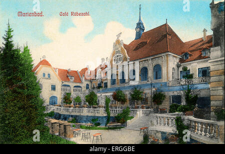 Café Rübezahl, Marienbad (ceco: Mariánské Lázně). Nei primi anni del XX secolo. Città termale nella Regione di Karlovy Vary di giorno moderno ceco Foto Stock