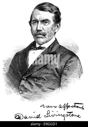 David Livingstone - ritratto con autografo. Scottish Congregationalist pioneer medico missionario con il missionario di Londra Foto Stock
