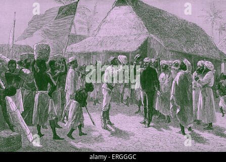 Stanley ricerca di Livingstone nel villaggio di Ujiji sulla riva del lago Tanganica e Zanzibar, 28 ottobre 1871.'Dr Livingstone. Ho Foto Stock