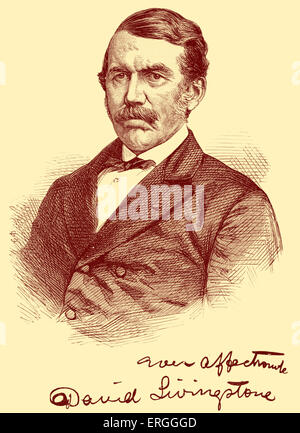 David Livingstone - ritratto con autografo. Scottish Congregationalist pioneer medico missionario con il missionario di Londra Foto Stock