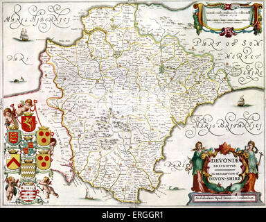 Mappa della Contea di Devon - pubblicato in Jansson 's "Atlas Novus", 1658. Regno Unito. (A pieno titolo: "Atlas Novus, das ist Foto Stock