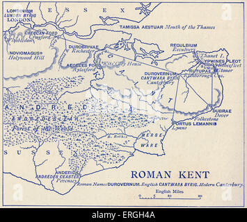 Mappa Romano di Kent. Bretagna romana fu la parte dell'isola di Gran Bretagna controllato dall'impero romano da AD 43 fino a c. Foto Stock