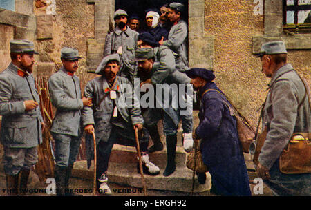 Guerra Mondiale 1: esercito francese in occasione della battaglia di Verdun. Ventunesimo Febbraio - XVIII Dicembre 1916. Feriti soldati francesi. Inglese Foto Stock