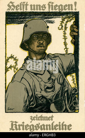 Il tedesco WW1 legami di guerra Poster. Didascalia: 'Helft uns fliegen! Zeichnet Kriegsanleihe'. ("Ci aiutano a volare. Estrarre una guerra Bond'). Foto Stock