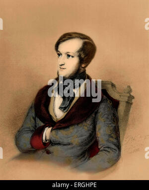 Richard Wagner a Parigi come un giovane uomo. Compositore tedesco. Disegno di E.B. Kietz, firmato 1842. (1813-1883) Foto Stock