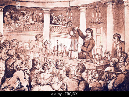 Chimico tedesco Friedrich Accum (29 marzo 1769 - 28 giugno 1838) Lezioni sulla sofisticazione alimentare presso l'istituzione del Surrey. Foto Stock