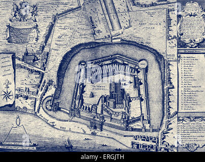 La Torre di Londra - dal piano realizzato nel 1597. (Intitolata 'Vestuta Monumenta' ('monumenti antichi'). Foto Stock