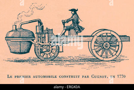 Prima automobile assemblati da Cugnot nel 1770. Illustrazione Di artista sconosciuto. Cugnot Nicolas-Joseph, inventore francese, 25 Foto Stock