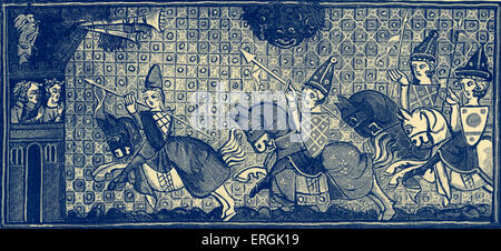 Cavalieri in sella al torneo. Dal disegno provenzale, XIV secolo. Foto Stock