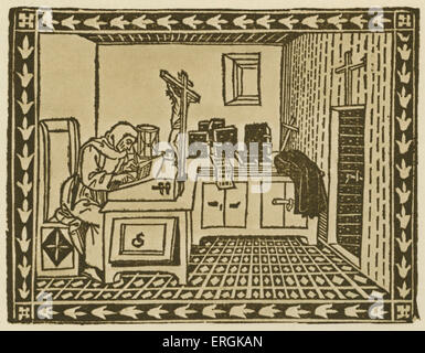 Girolamo Savonarola (1452-1498) lavorando nel suo studio, preso da Savonarola's xilografie, prodotte dal 1490. Foto Stock