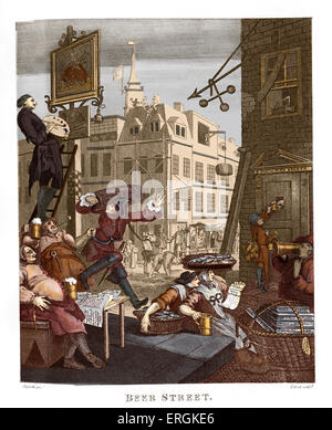 La birra Street da William Hogarth, 1751. Accoppiato con il Gin lane, queste incisioni supportato il Gin Act del 1751.incisi da Thomas Foto Stock