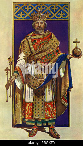 L'imperatore Carlo Magno 742 - 814. Re dei Franchi da 768 - 814, re dei Longobardi da 774 - 814, e la testa del Foto Stock