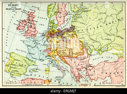 Mappa di Europa dopo la pace di Tilsit, 1807 Foto stock - Alamy