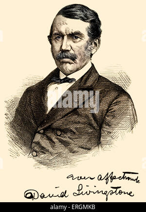 David Livingstone - ritratto con autografo. Scottish Congregationalist pioneer medico missionario con il missionario di Londra Foto Stock