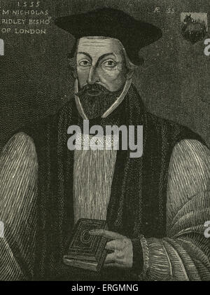 Nicolas Ridley (1500-1555) fu un vescovo inglese bruciato durante le persecuzioni Mariano per la sua predicazione del protestantesimo e Foto Stock