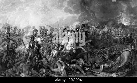 La battaglia di Waterloo. La didascalia recita ' carica decisiva della vita delle guardie a Waterloo.' incisione in acciaio da Sherratt dopo Clennell Foto Stock