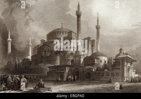 St Sophia / Hagia Sophia, Costantinopoli. Ex Chiesa Ortodossa Greca basilica, più tardi una moschea imperiale. Xix secolo vista. Dopo l'incisione di E.Finden, dopo la trafilatura da D.ROBERTS (da uno schizzo di W.pagina). Foto Stock