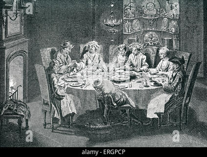 Pasqua. Ad Amsterdam, in Olanda. Seder notte con la famiglia di ebrei olandesi seduti attorno al tavolo, lettura da Hagaddah. Foto Stock