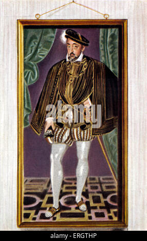 Enrico II (francese: Henri II) - Ritratto di Re di Francia, membro della dinastia dei Valois. Incisione, illustrazione. Il 31 marzo 1519 Foto Stock