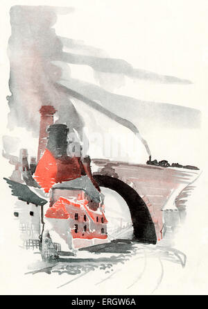 Il vecchio Mogli" favola' di Arnold Bennett. 1931. La didascalia recita: l'architettura delle cinque città è una architettura di forni e camini". AB: romanziere inglese, 27 maggio 1867 - 27 Marzo 1931. Illustratrion da John Morton vendita. Foto Stock