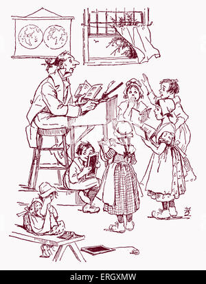 "La Leggenda di Sleepy Hollow" di Washington Irving. La didascalia recita: 'i suoi studiosi erano tutti alacremente intenti a loro libri o Foto Stock