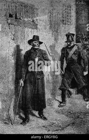 Les Miserables di Victor Hugo. Pubblicato per la prima volta 1862. Illustrazione originale da Emile Bayard. La didascalia recita: Javert sulla caccia. Foto Stock