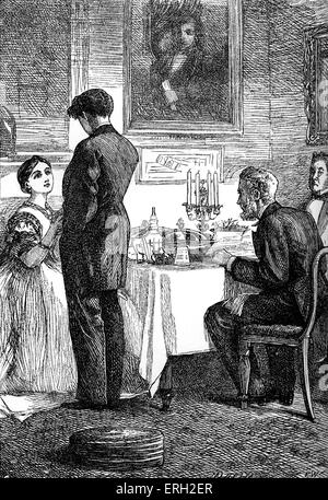 Charles Dickens ' 'Hard Times' . La didascalia recita: "r. Harthouse dines al Bounderbys '. Illustrazione di F. Walker. Inglese Foto Stock