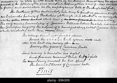 Kenilworth da Sir Walter Scott, . In primo luogo pubblicato in 1821. Pagina finale del manoscritto, corretto per la stampa. Scottish Foto Stock