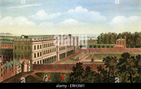 Il Trinity College di Dublino - Incisione colorata della biblioteca del college di Robert Sayer, c. 1760. RS: 1724/5 - 1794. Foto Stock